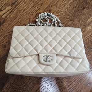RARE Chanel Cream Lambskin Single Flap